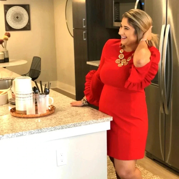 HILARY RADLEY for Katherine Barclay red Flutter sleeve sz M - Picture 2 of 12